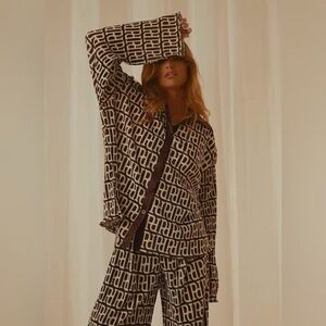 Peppermayo Monogram Logo Set — Brown & Cream Top + Pants (Size 2)